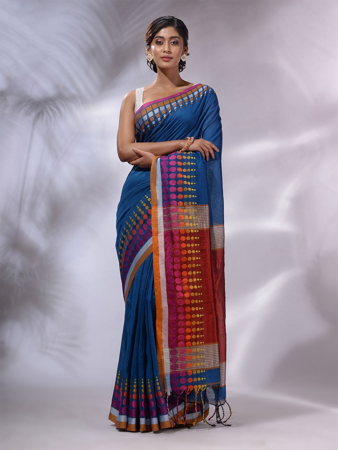 

Charukriti Geometric Woven Design Pure Cotton Saree, Blue