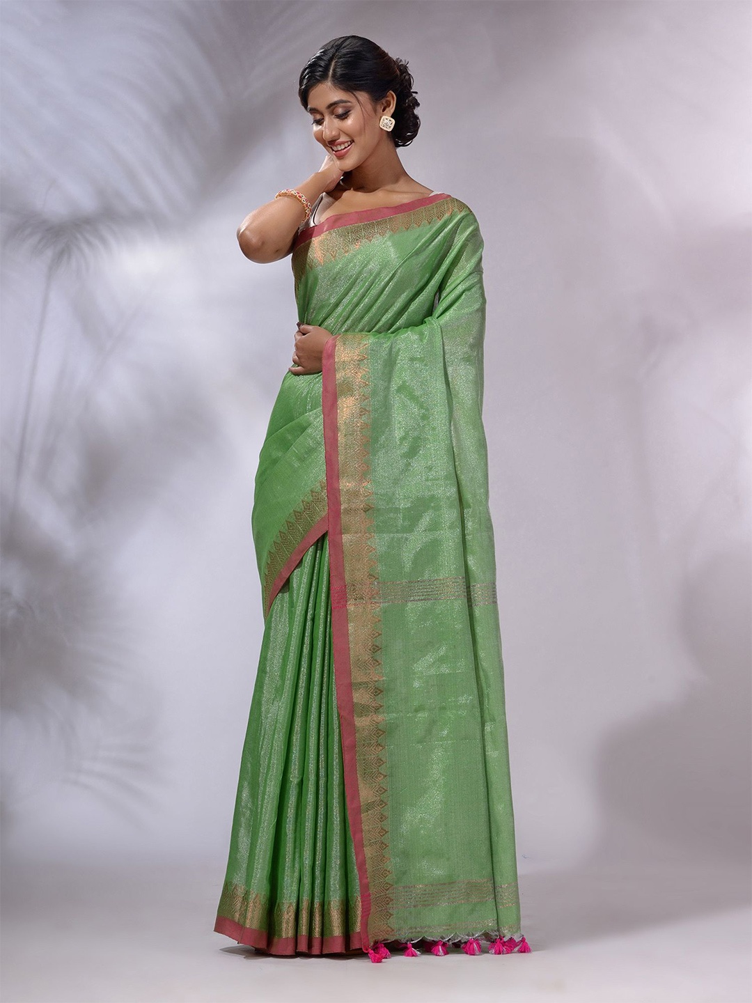 

Charukriti Zari Tissue Saree, Green