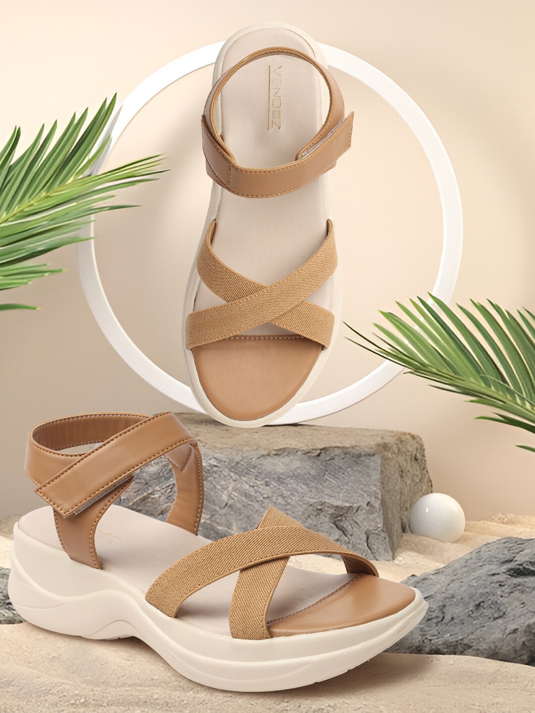 

VENDOZ Criss-Cross Strap Comfort Heels, Beige