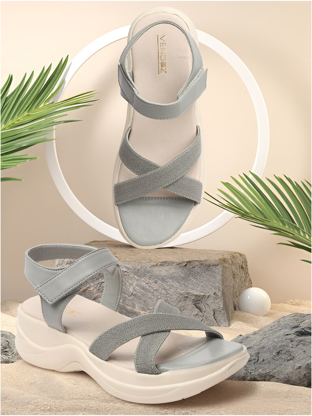 

VENDOZ Open Toe Comfort Heels, Grey