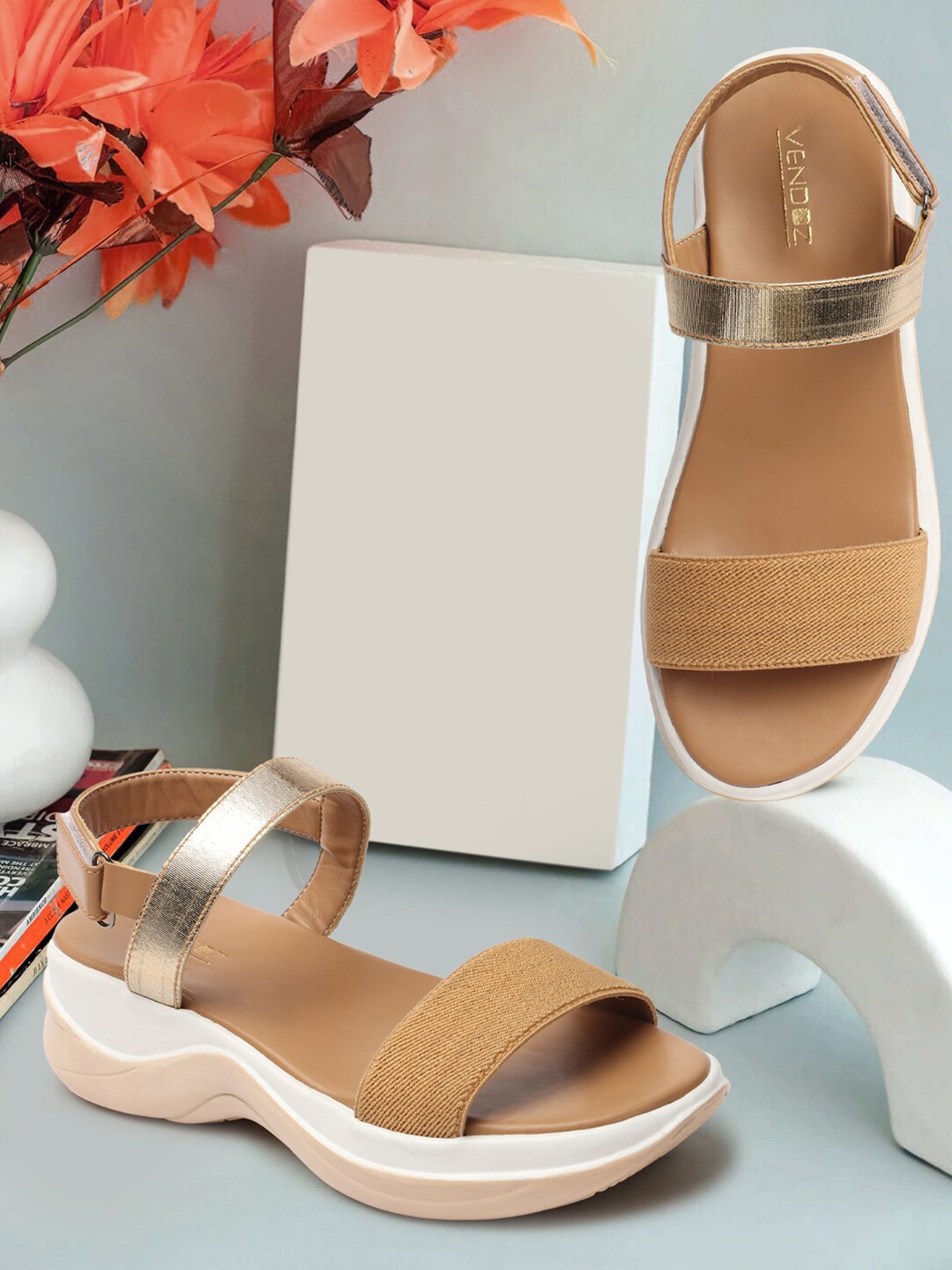 

VENDOZ Open Toe Comfort Heels, Beige