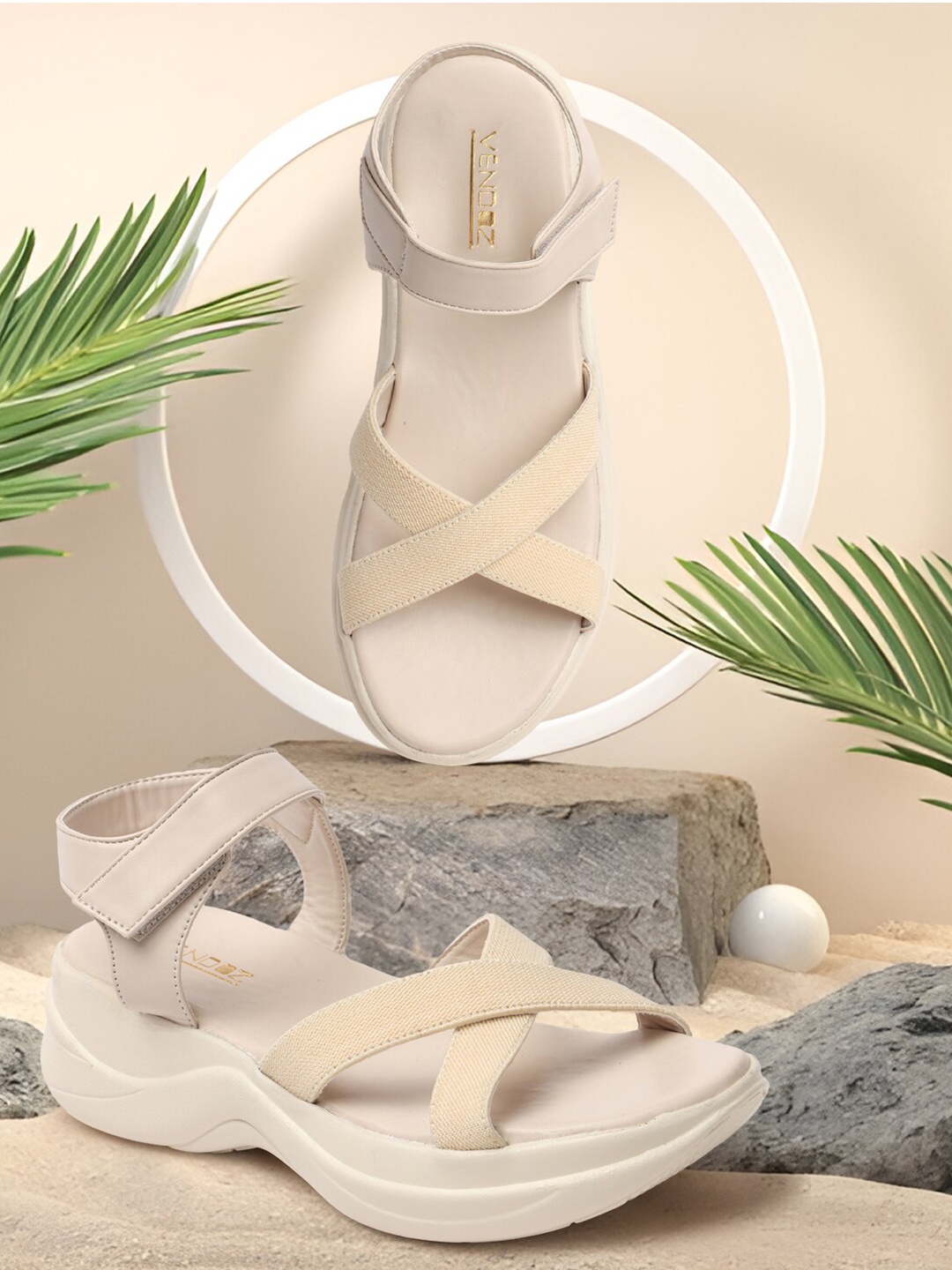 

VENDOZ Open Toe Comfort Heels, Cream