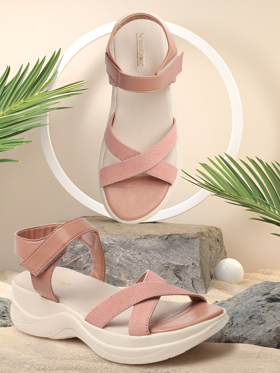 

VENDOZ Criss-Cross Strap Comfort Heels, Pink