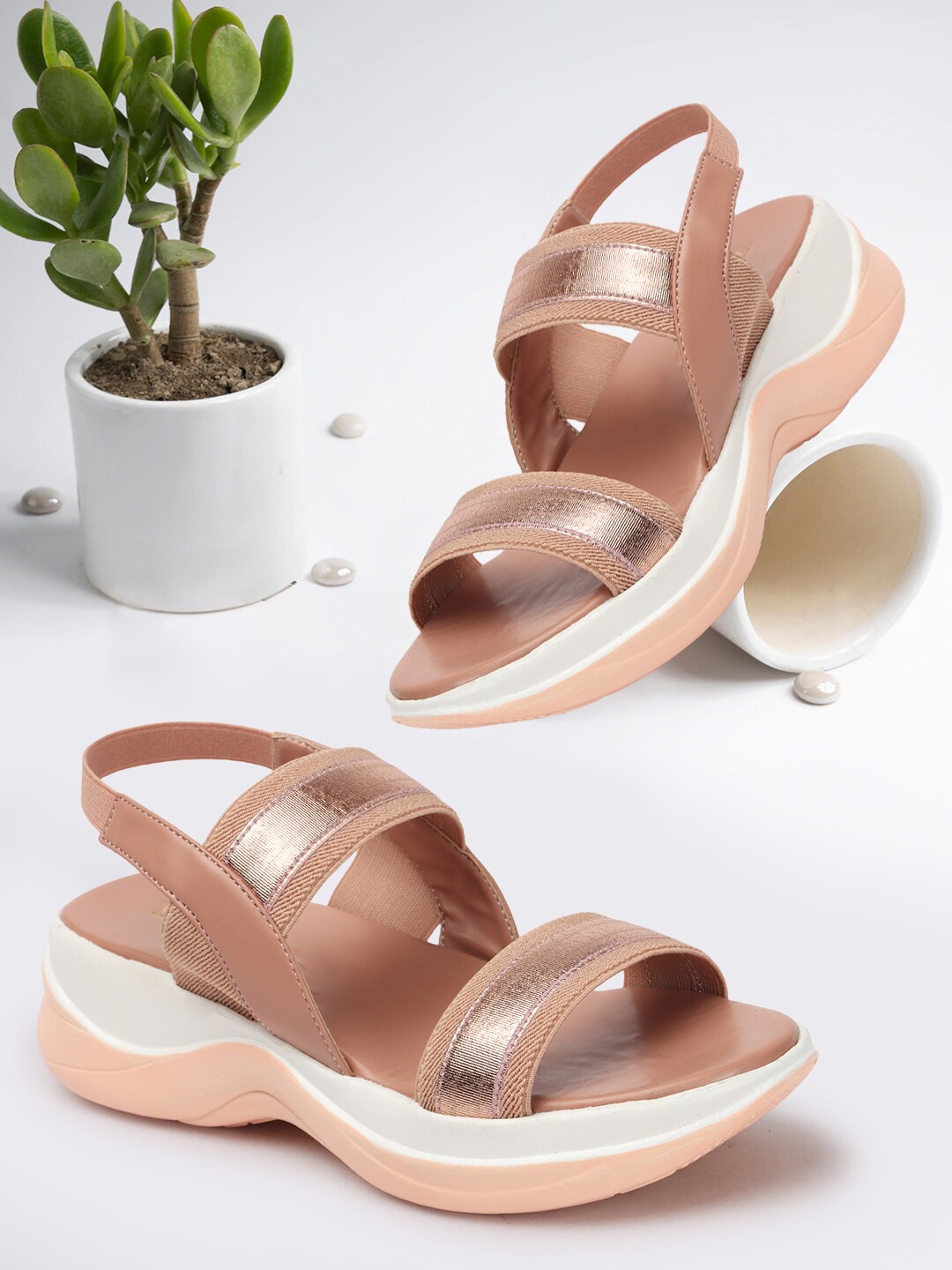 

VENDOZ Textured Open Toe Comfort Heels, Pink