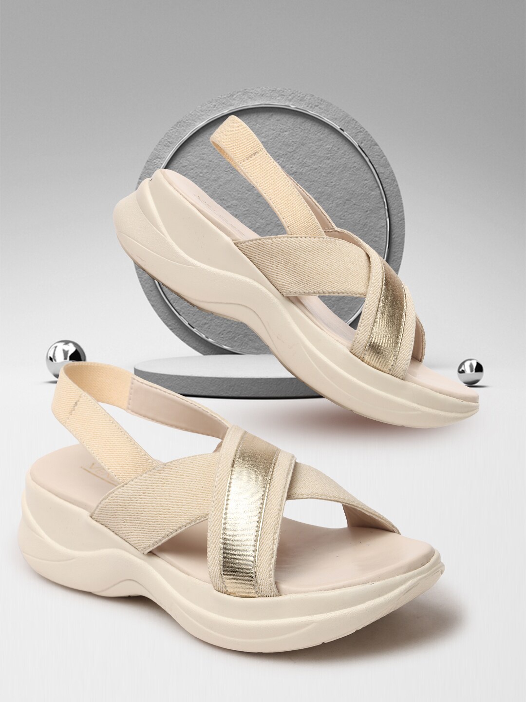 

VENDOZ Cross Strap Open Toe Flats With Backstrap, Cream