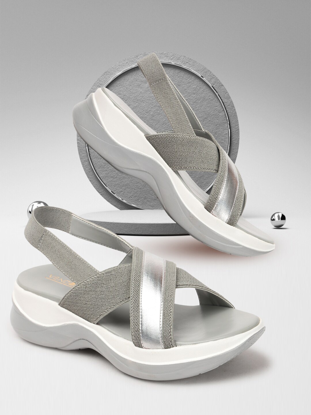 

VENDOZ Open Toe Comfort Heels, Grey