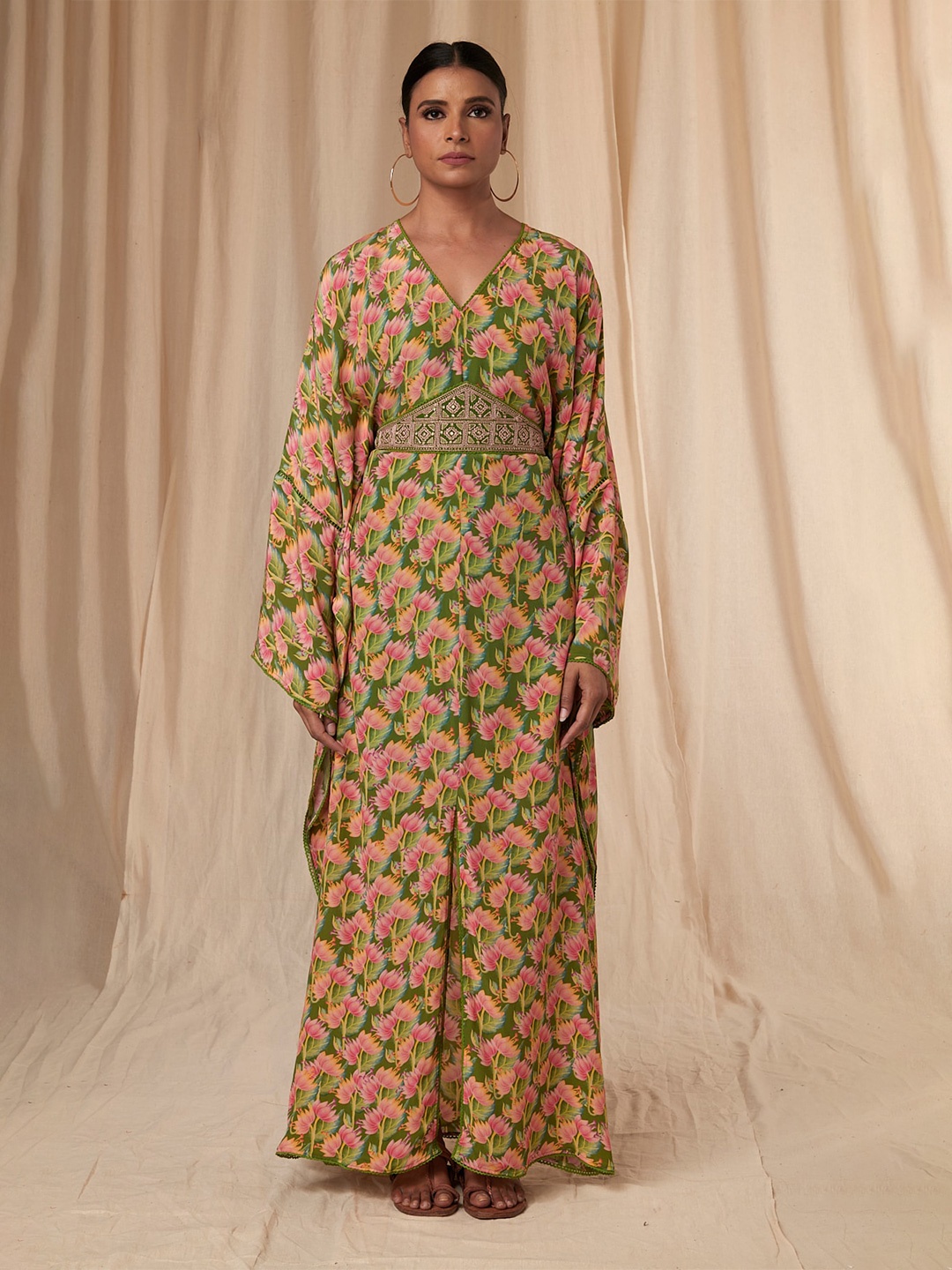 

Masaba Daphne Little Garden Kaftan Dress With Belt, Olive