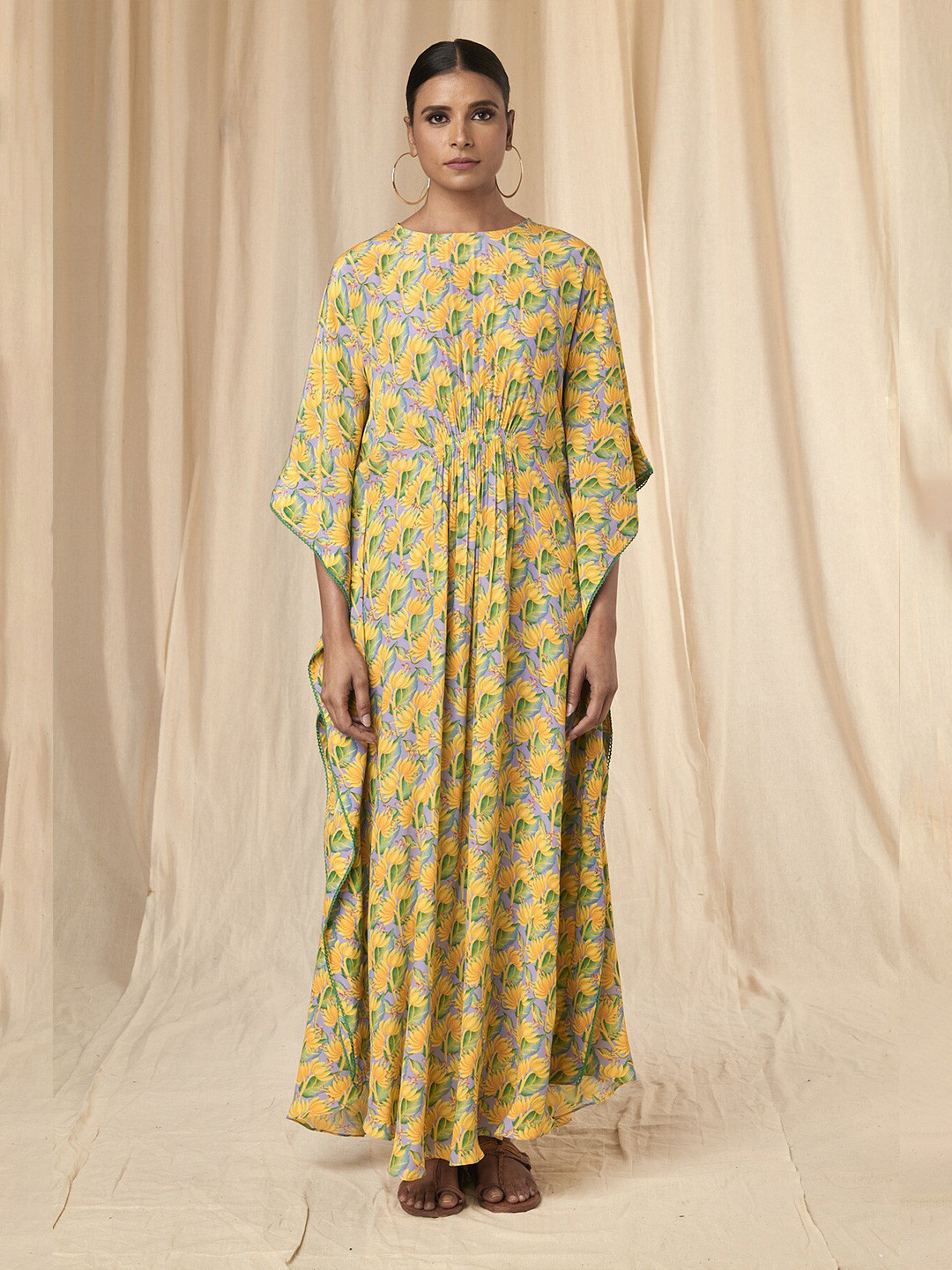 

Masaba Little Garden Circular Floral Printed Crepe Maxi Kaftan Dress, Yellow