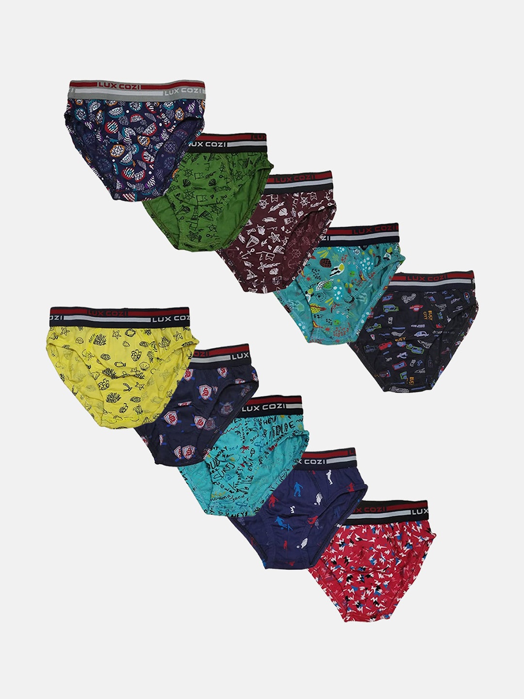 

Lux Cozi Boys Pack Of 10 Assorted Anti-Odour Conversational Printed Basic Briefs