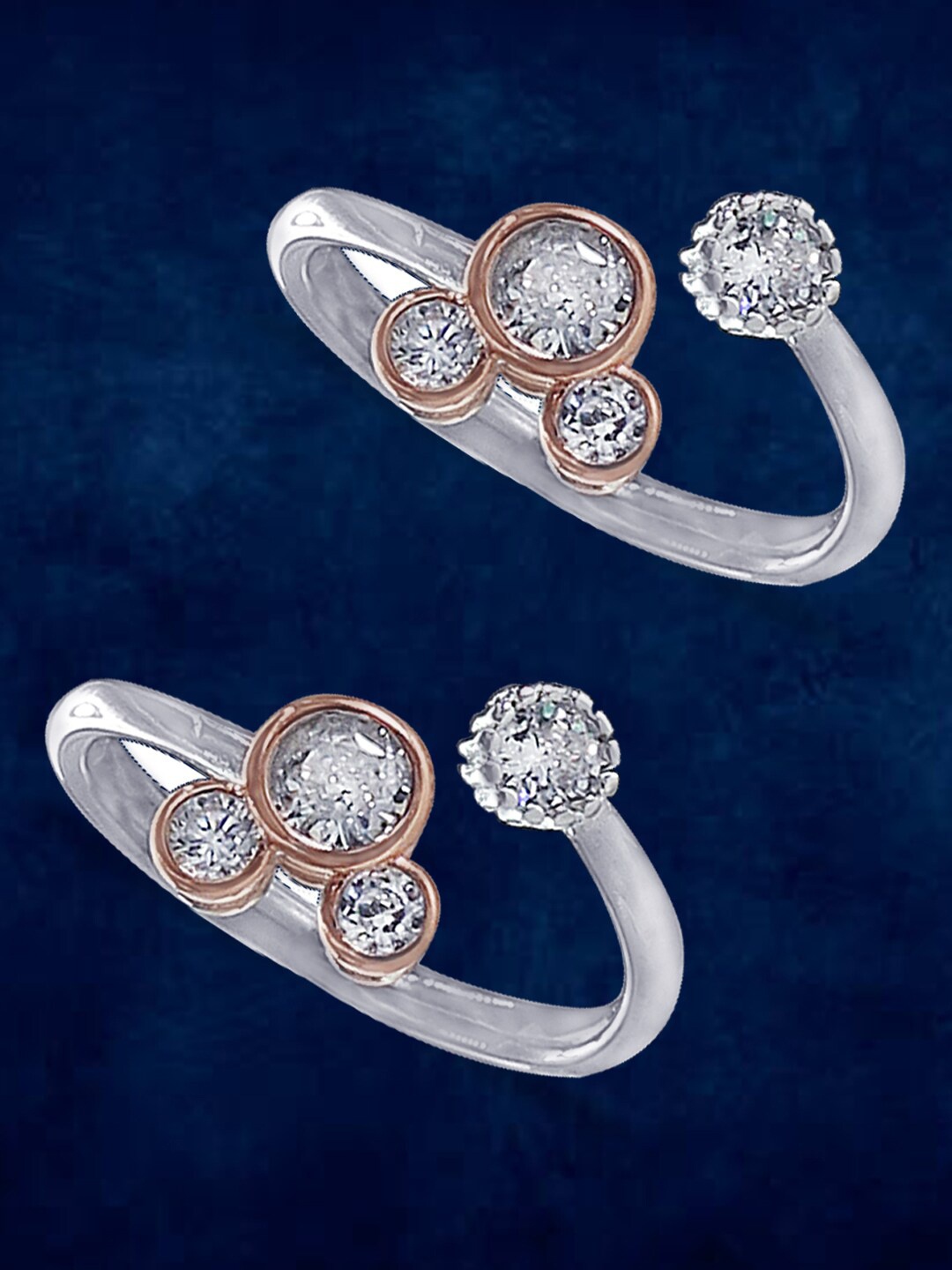 

Taraash 925 Sterling Silver Rose Gold-Plated CZ-Studded Toe Rings