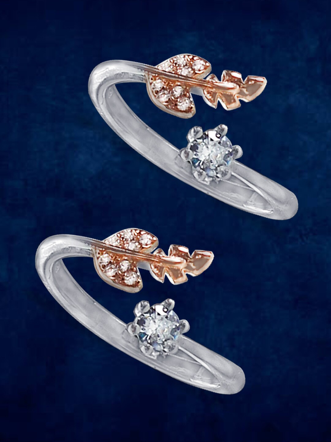 

Taraash 925 Sterling Silver Rose Gold-Plated CZ Studded Toe Rings