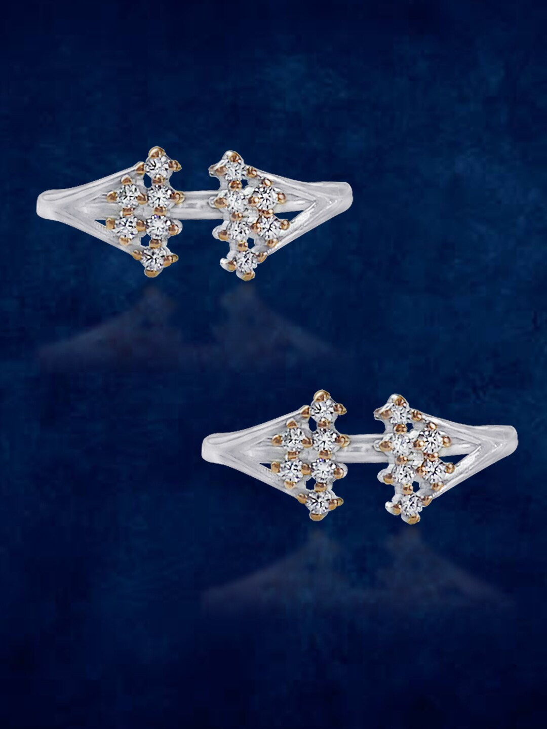 

Taraash Set Of 2 925 Sterling Silver Rose Gold-Plated CZ Studded Toe Rings