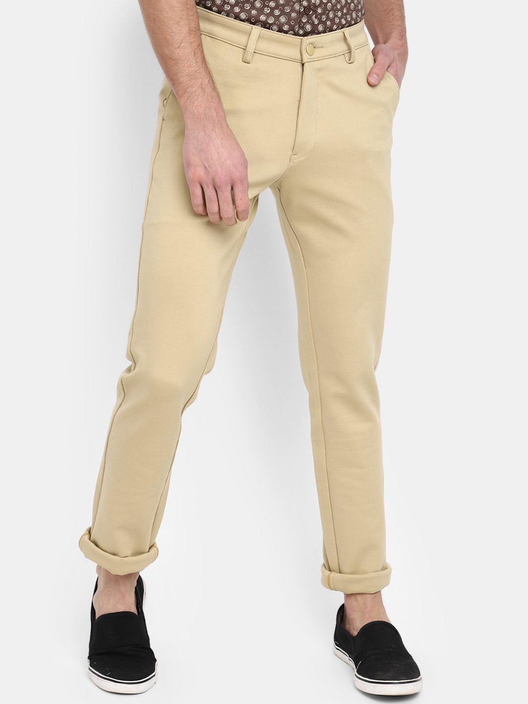 

V-Mart Men Slim Fit Cotton Casual Trousers, Khaki