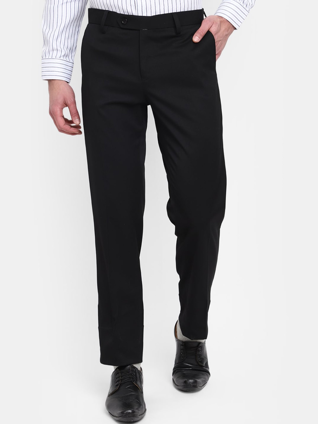 

J White by Vmart Men Slim Fit Cotton Formal Trousers, Black