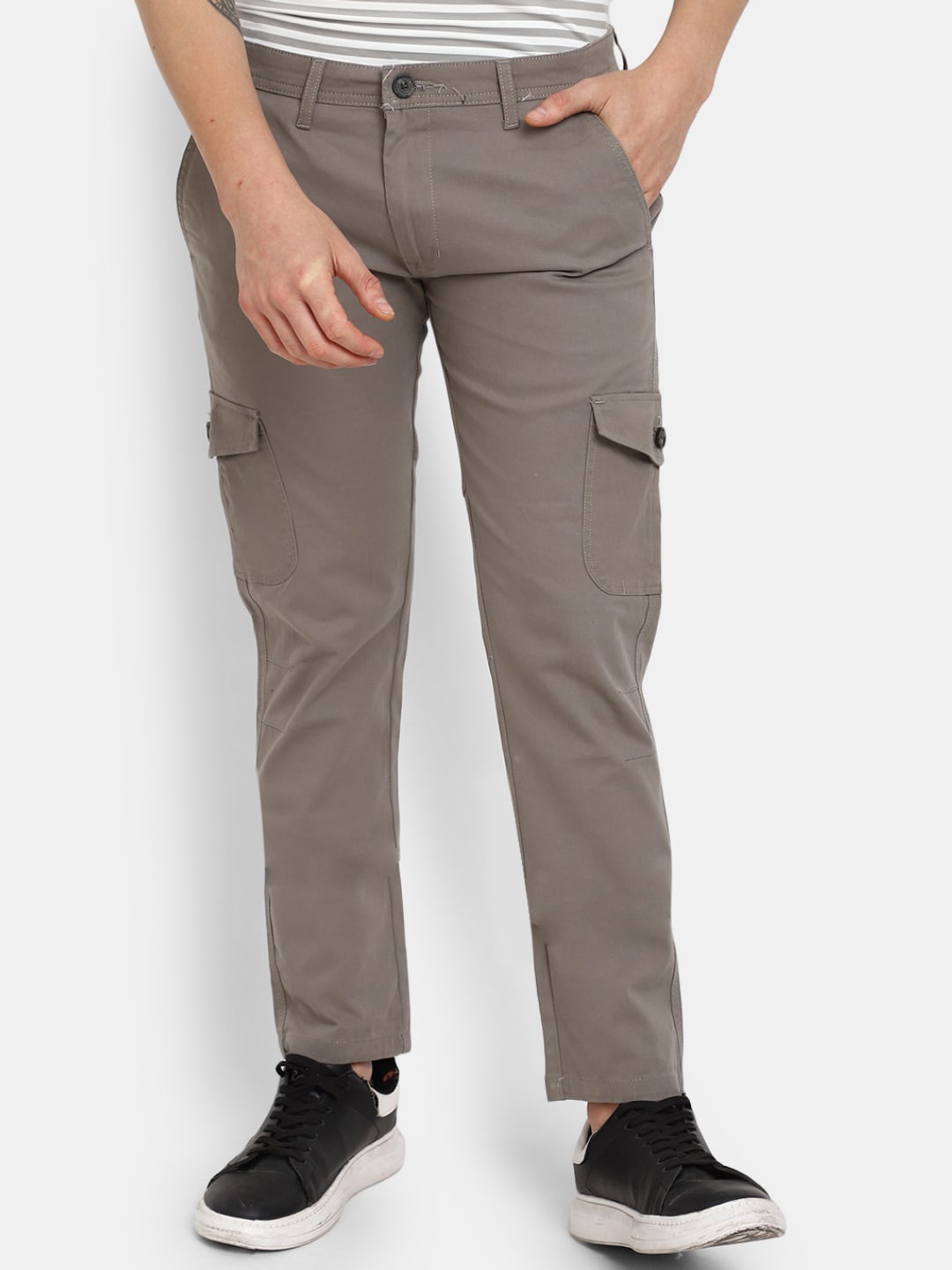 

V-Mart Men Mid-Rise Cotton Cargos Trousers, Grey