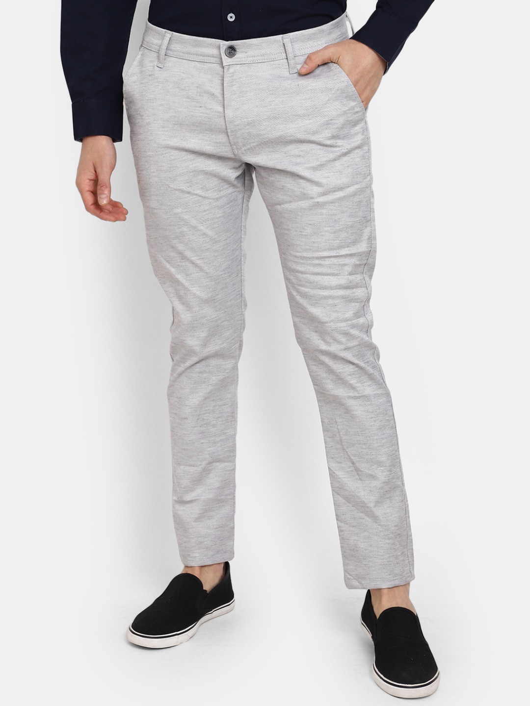 

V-Mart Men Mid-Rise Linen Trousers, Grey melange