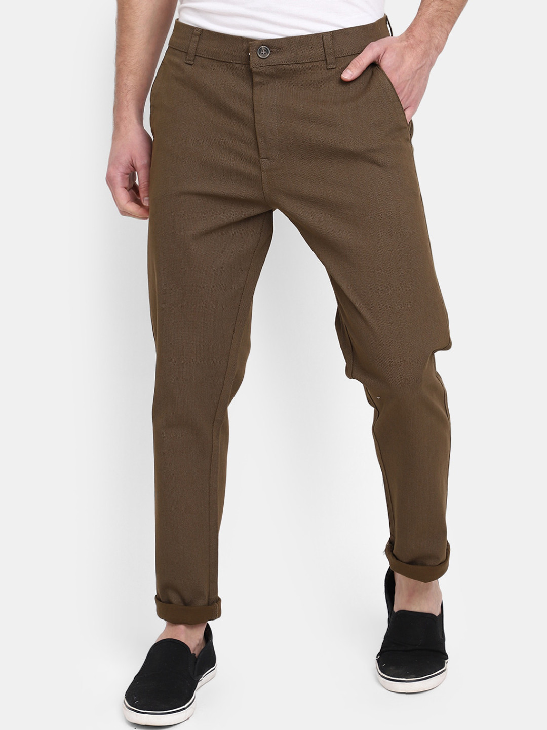 

V-Mart Men Tapered Fit Mid-Rise Cotton Trousers, Brown
