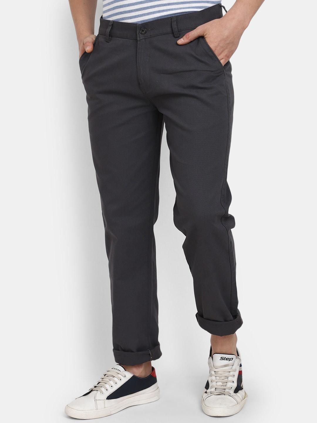 

V-Mart Men Mid-Rise Slim Fit Chinos Trousers, Grey
