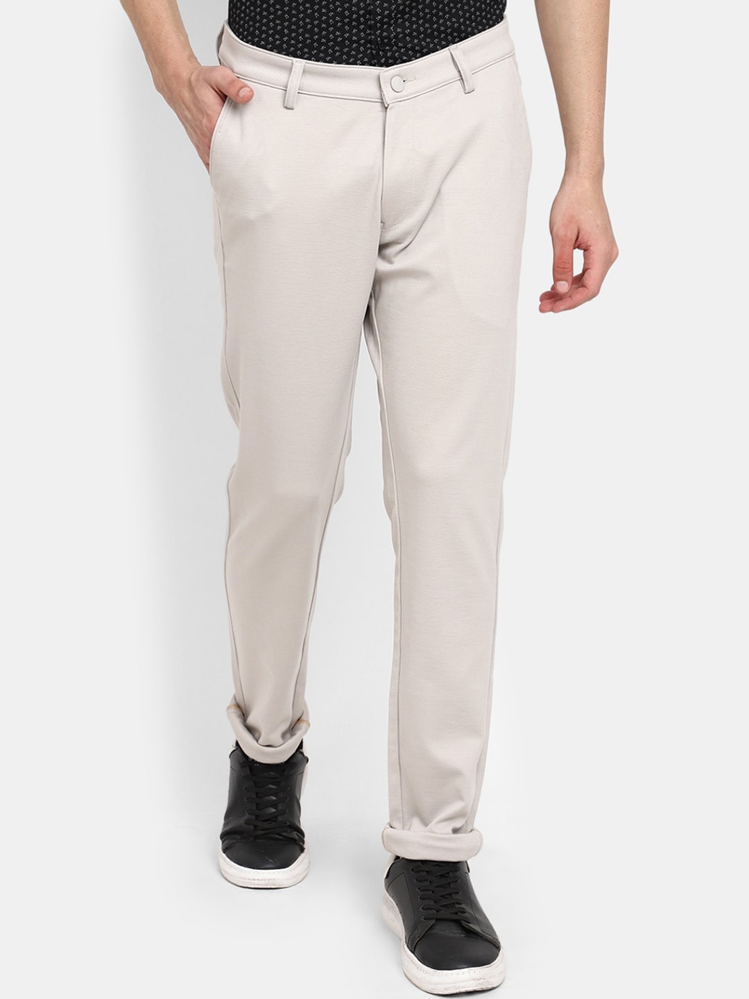 

V-Mart Men Slim Fit Mid-Rise Cotton Trousers, Beige