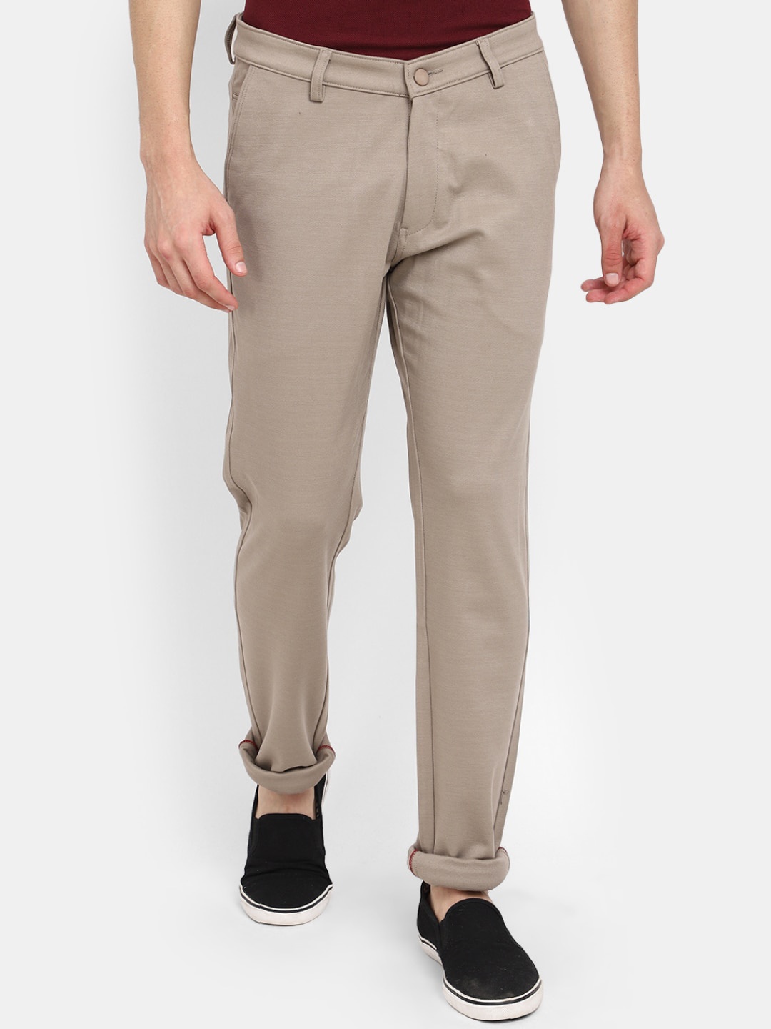 

V-Mart Men Mid Rise Slim Fit Cotton Chinos Trousers, Khaki