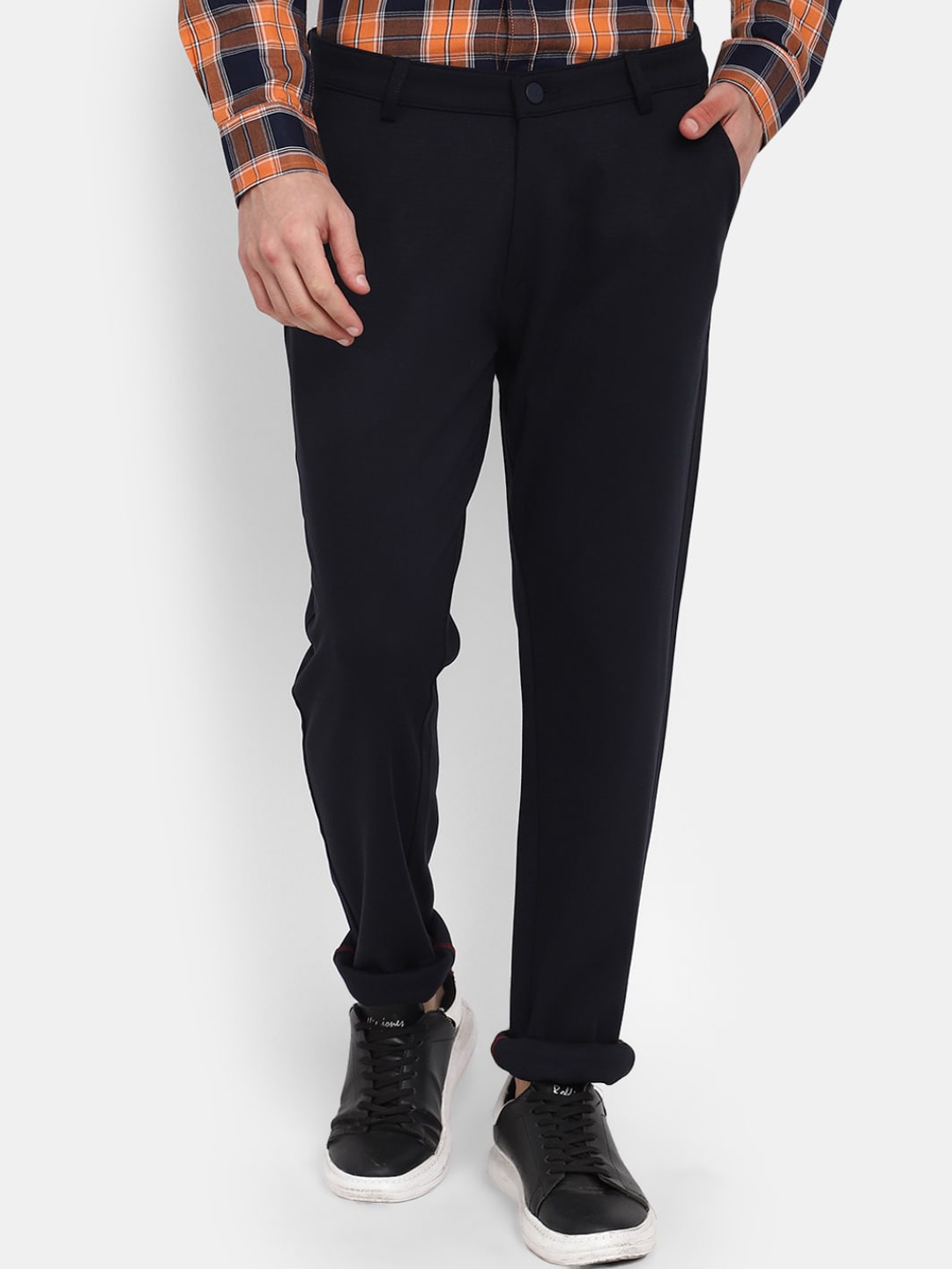 

V-Mart Men Slim Fit Mid-Rise Cotton Chinos Trousers, Navy blue