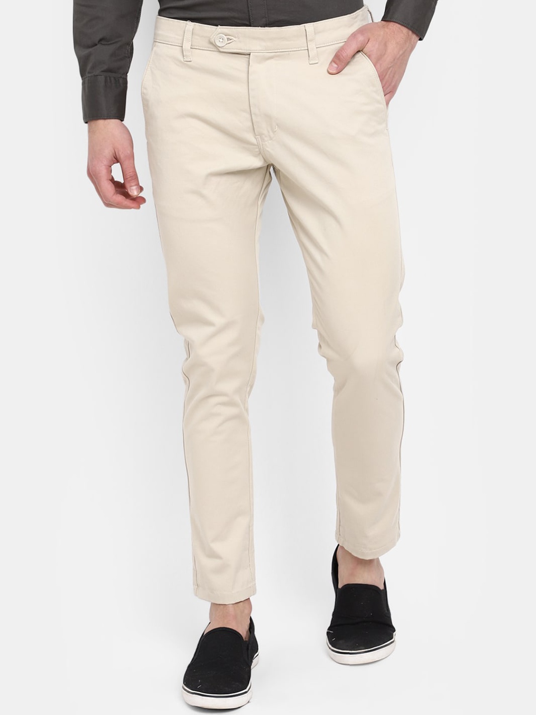 

V-Mart Men Mid-Rise Cotton Trousers, Cream