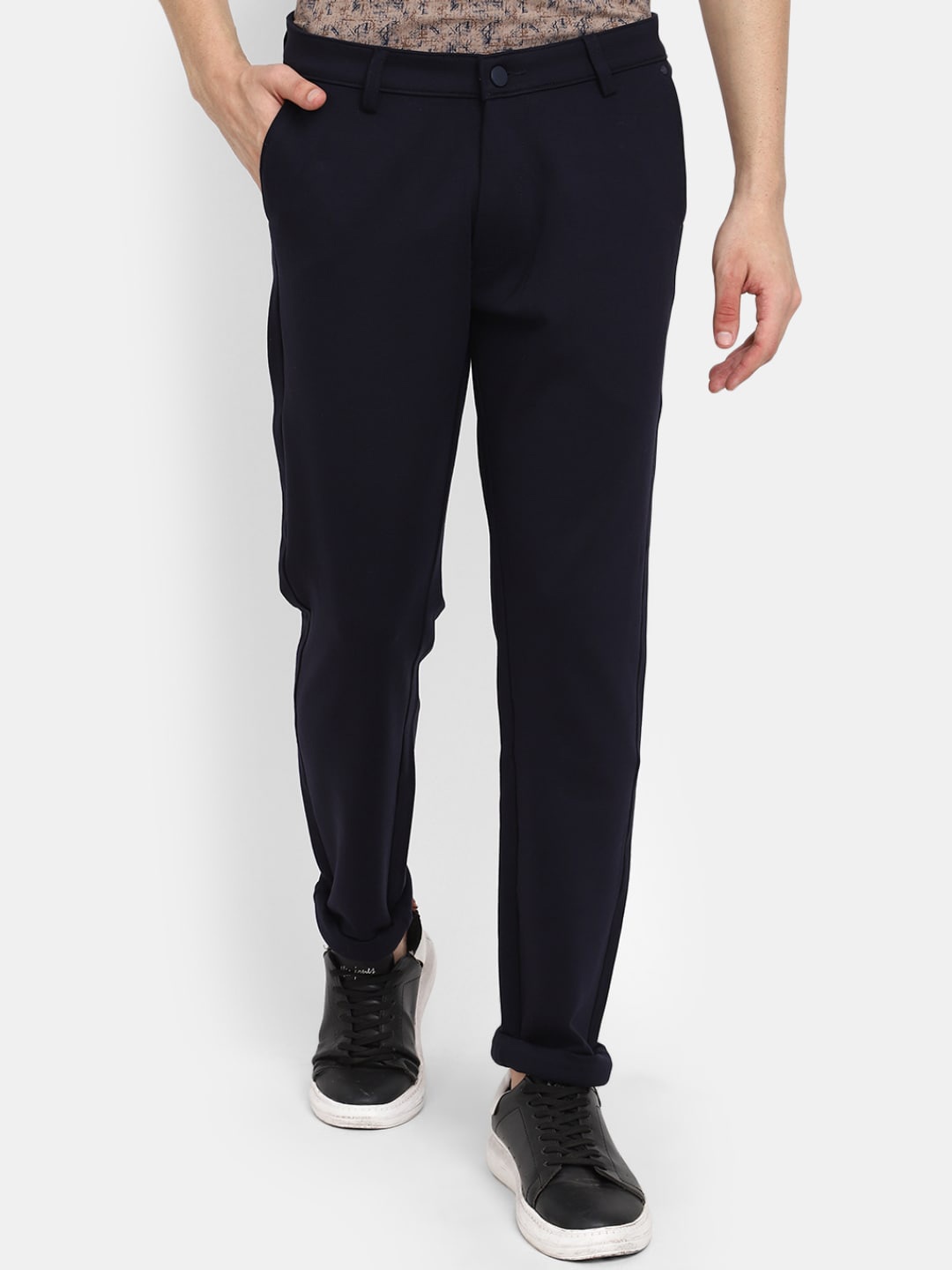 

V-Mart Men Slim Fit Cotton Casual Trousers, Navy blue