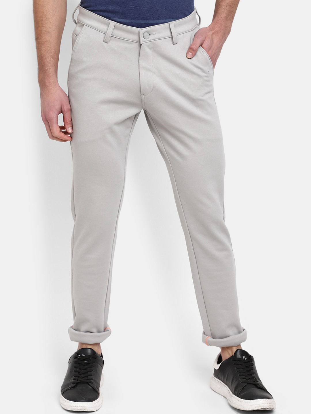 

V-Mart Men Mid Rise Plain Knitted Cotton Slim Fit Chinos Trousers, Grey