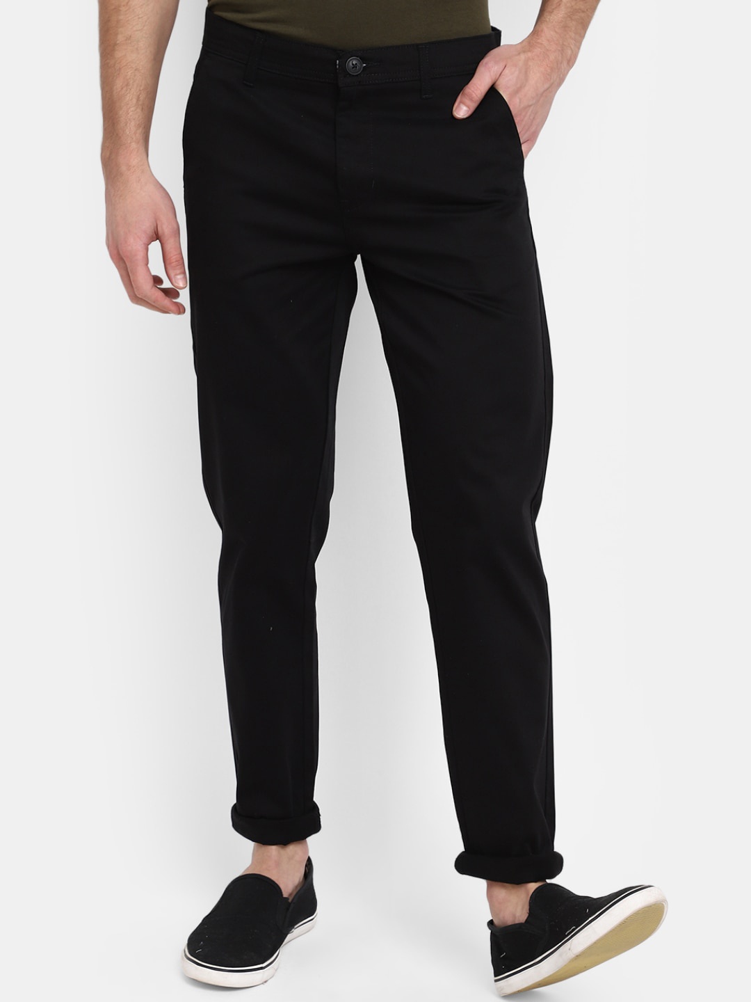 

V-Mart Men Slim Fit Cotton Chinos Trousers, Black