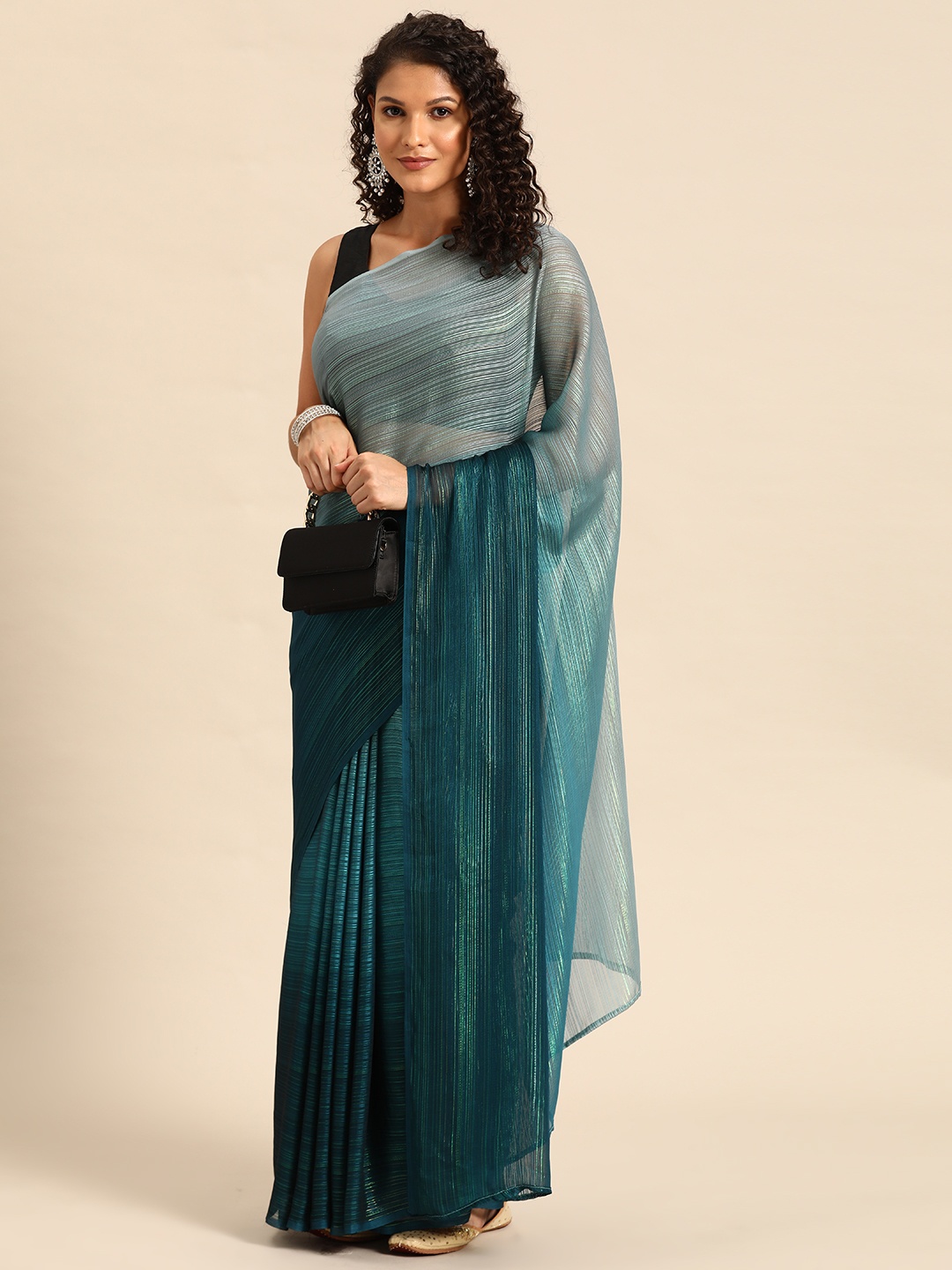 

HERE&NOW Poly Georgette Ready to Wear Saree, Blue