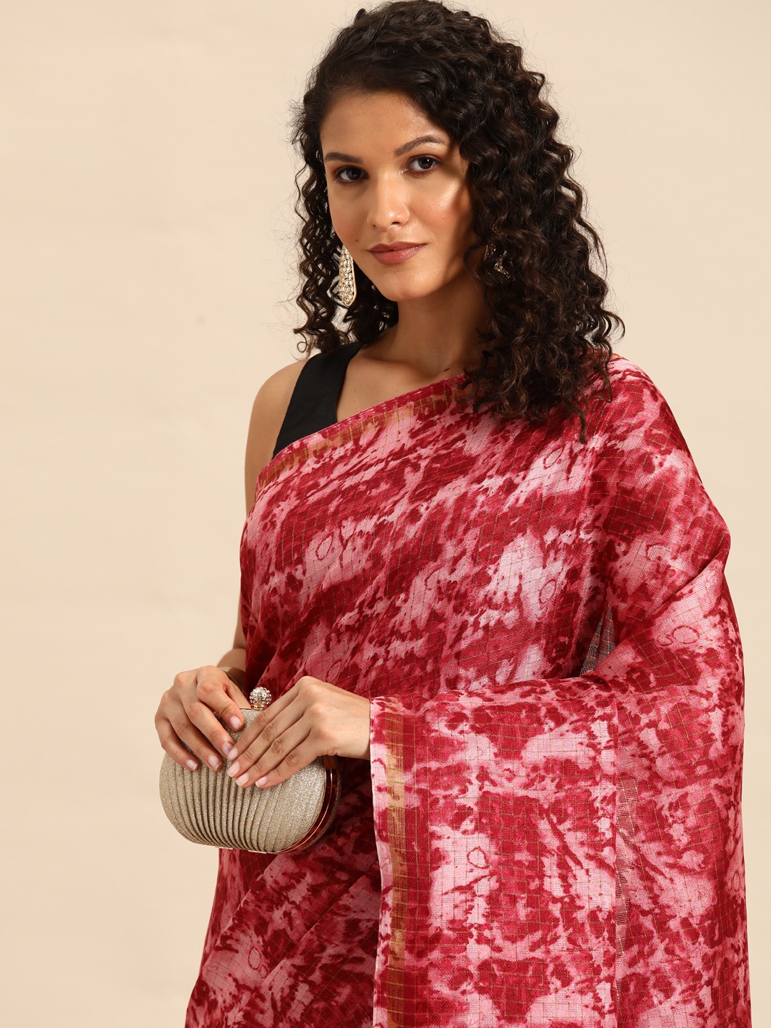 

HERE&NOW Abstract Printed Ready to Wear Saree, Maroon