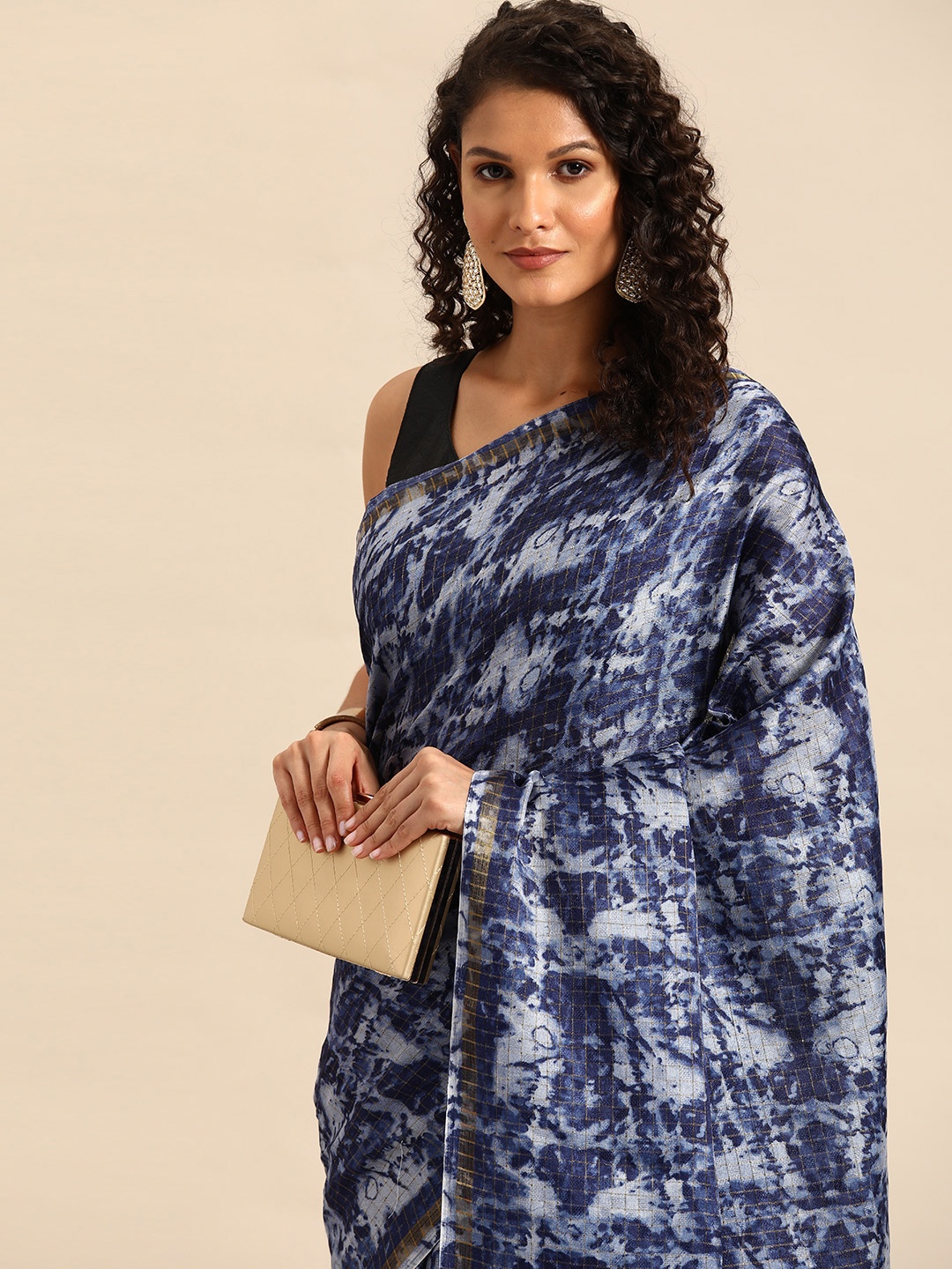 

HERE&NOW Abstract Printed Ready to Wear Saree, Blue