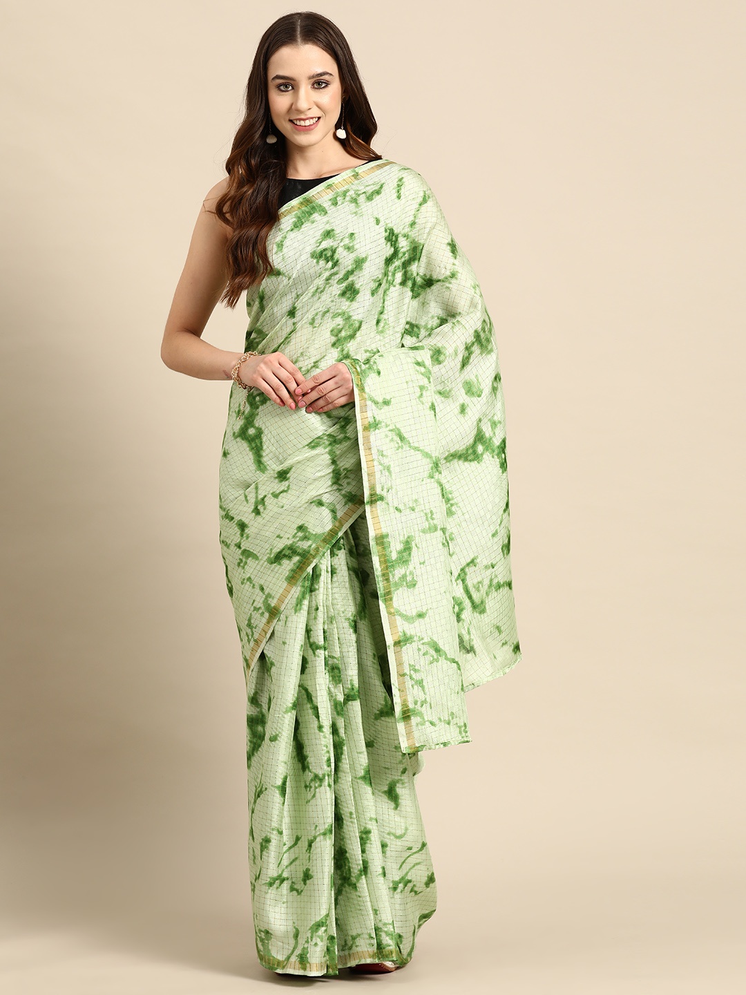 

HERE&NOW Abstract Printed Ready to Wear Saree, Green