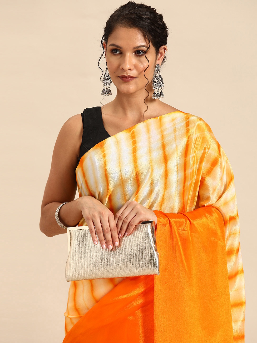 

HERE&NOW Tie & Dye Poly Chiffon Ready to Wear Saree, Yellow