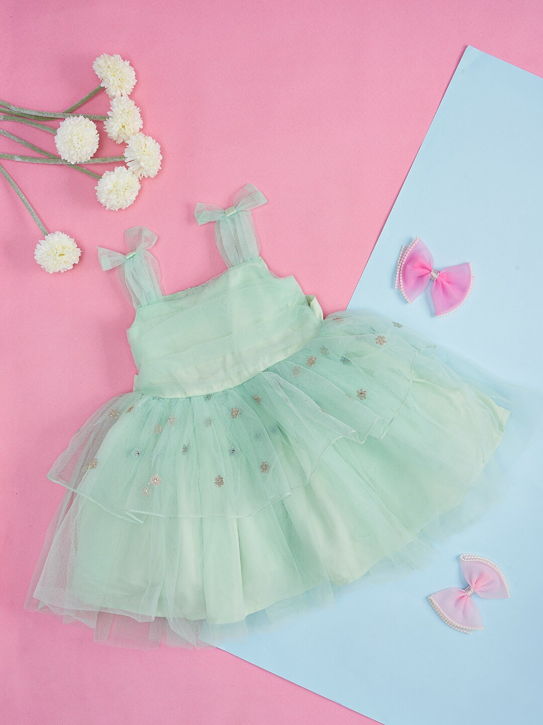 

Pantaloons Baby Girls Fit & Flare Dress, Green