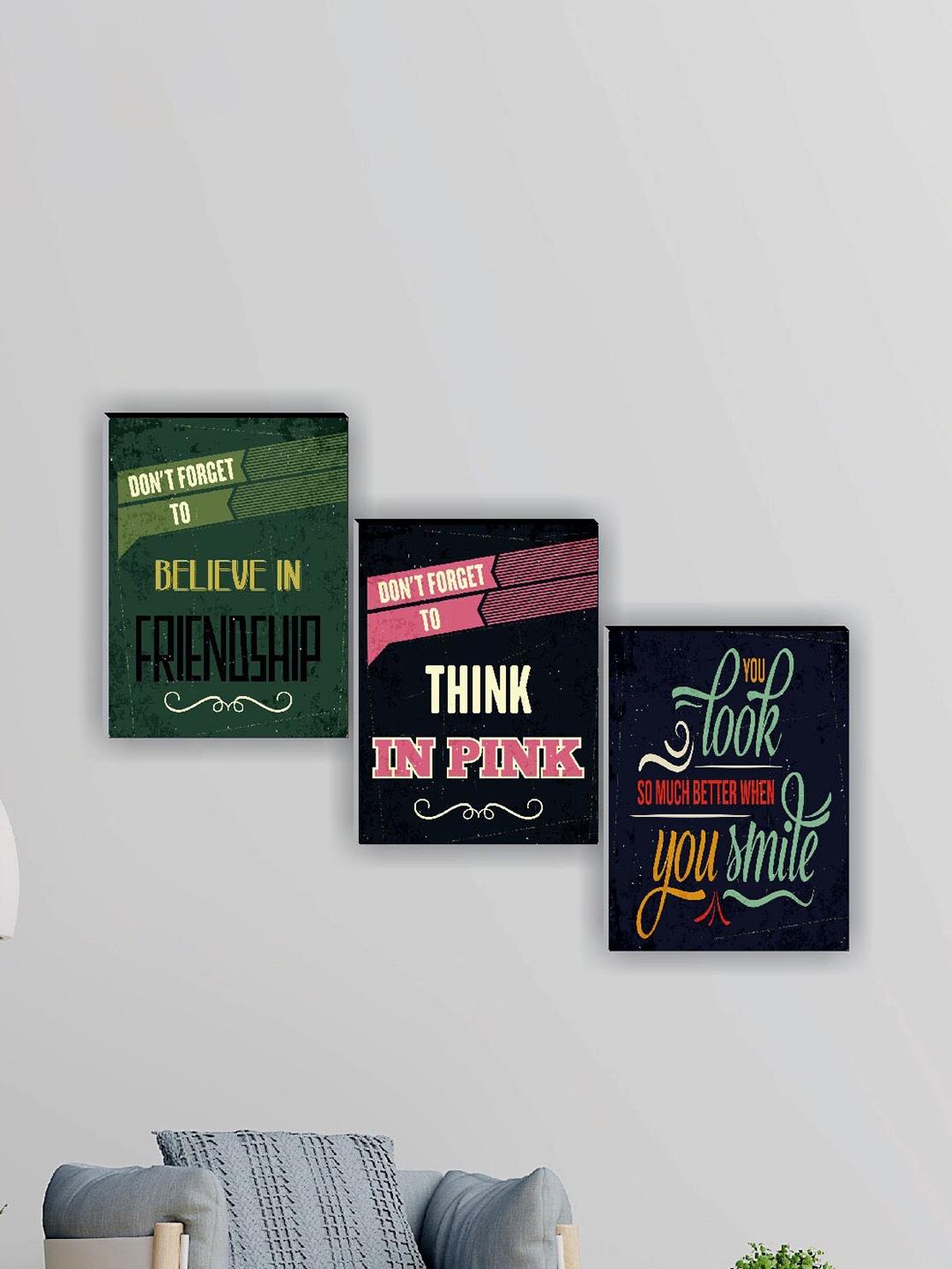 

SAF Red, Green & Blue 3 Pieces Motivational Quotes Framed Wall Painting
