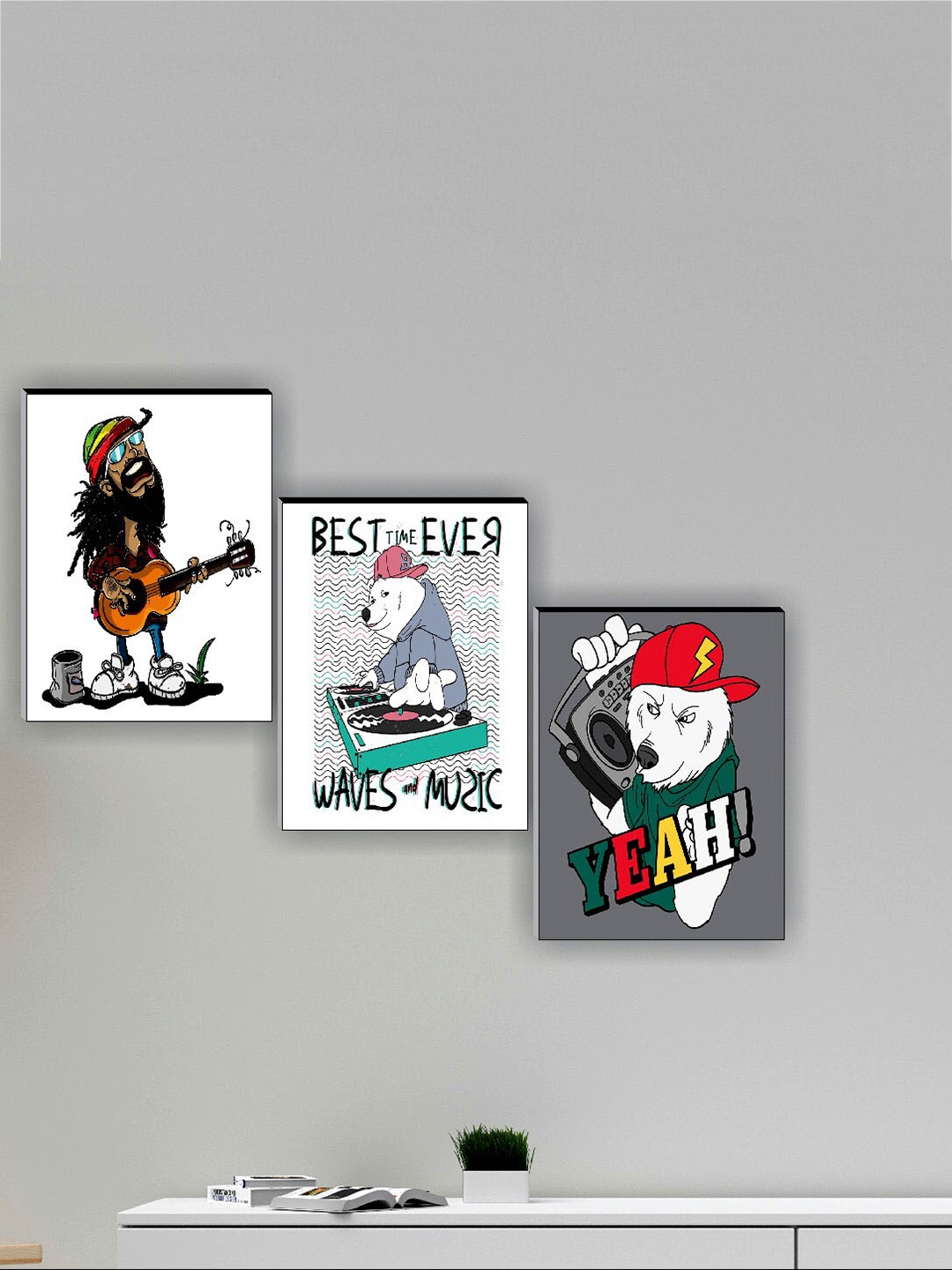 

SAF White & Grey 3 Pieces Framed Wall Paintings