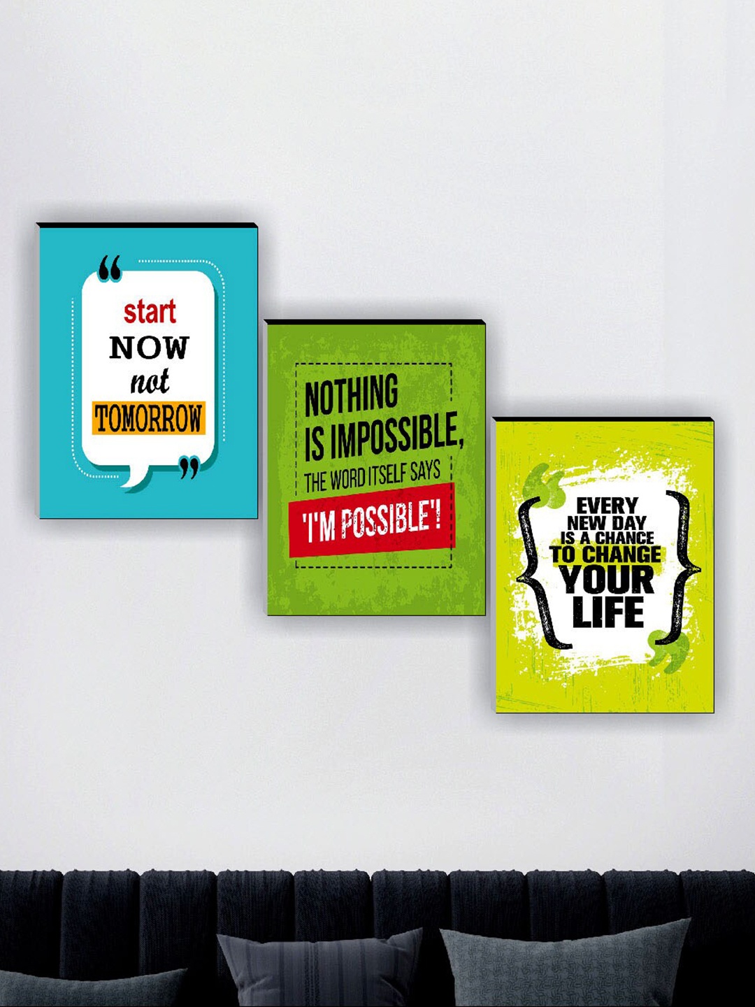 

SAF Green & Blue 3 Pieces Motivational Quotes Printed Framed Wall Art