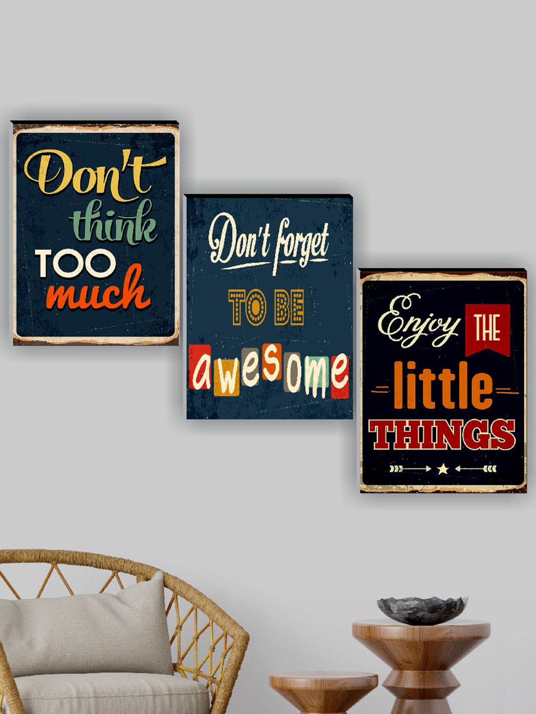 

SAF Blue & Black 3 Pieces Motivational Quotes Framed Wall Painting