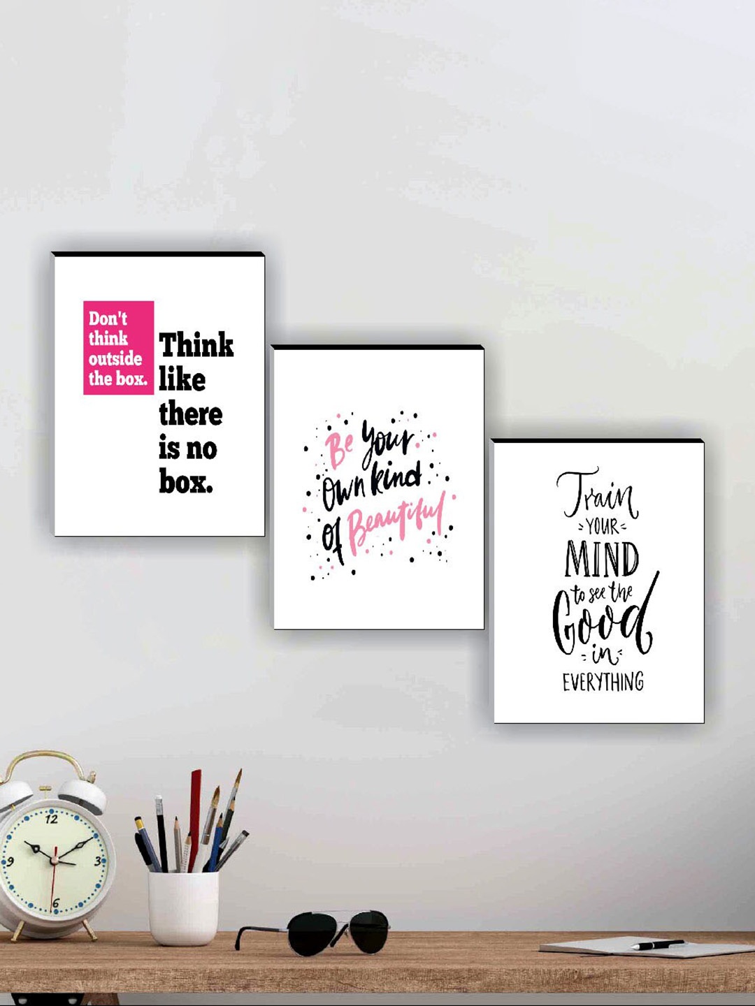

SAF Pink & White 3-Pieces Motivational Quotes Printed Framed Wall Art