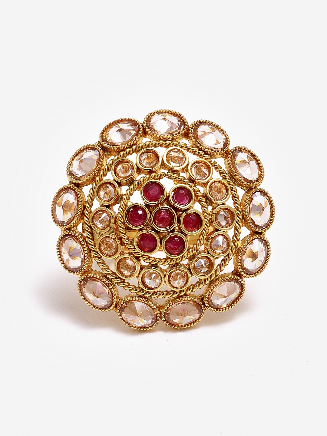 

Aazeen Gold-Plated AD-Studded Adjustable Back Finger Ring