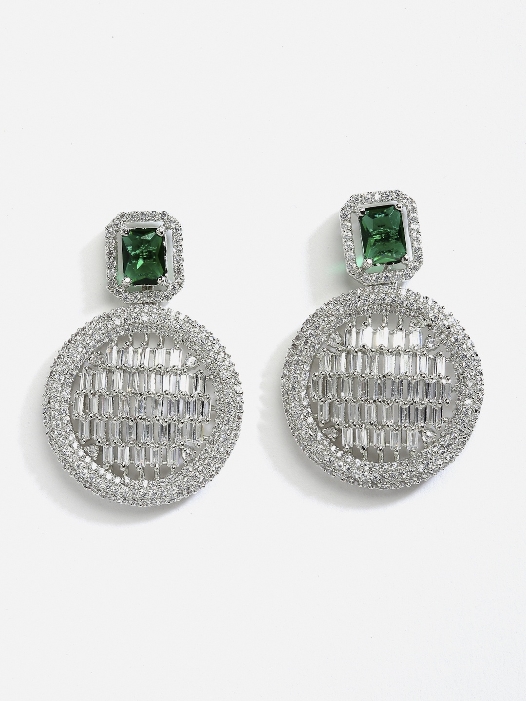 

Aazeen Rhodium-Plated Geometric Drop Earrings, Green