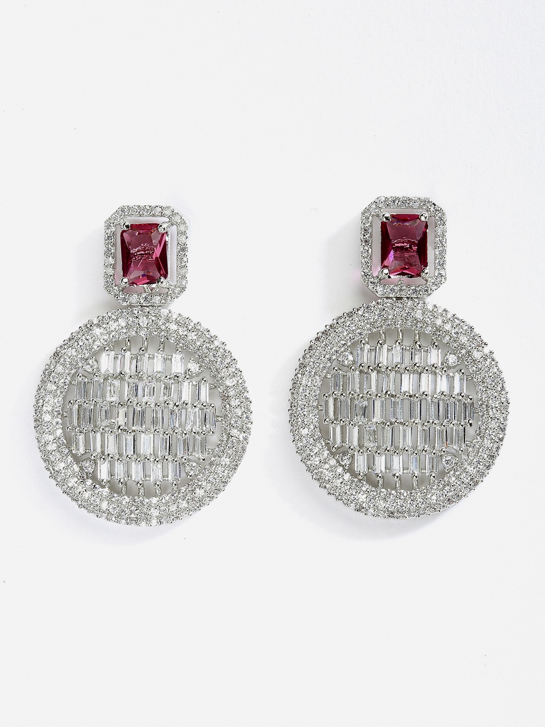 

Aazeen Rhodium-Plated Geometric Drop Earrings, Red