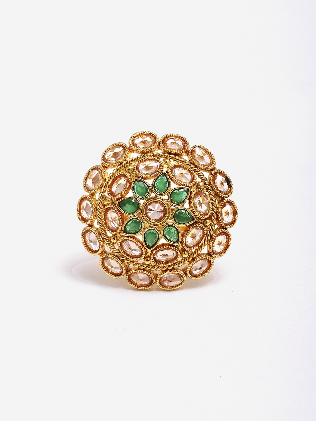 

Aazeen Gold-Plated American Diamond Studded Adjustable Finger Ring