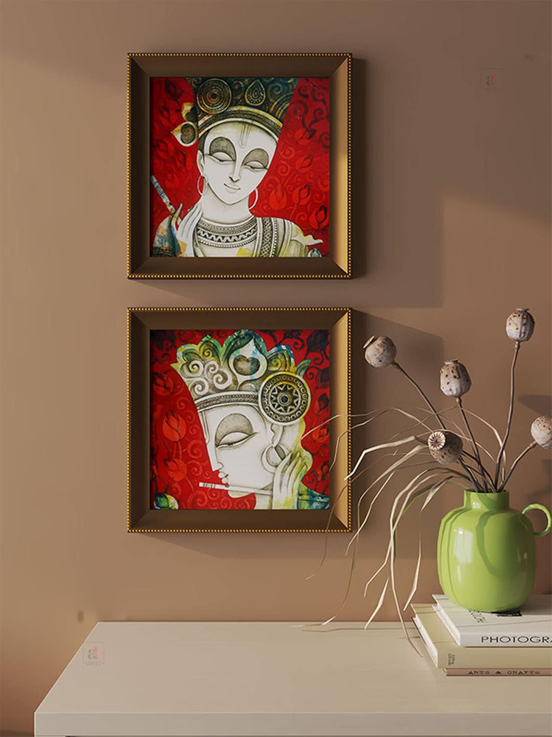 

Art Street Red & White 2-Pieces Sri Krishna Religious Printed Framed Wall Art