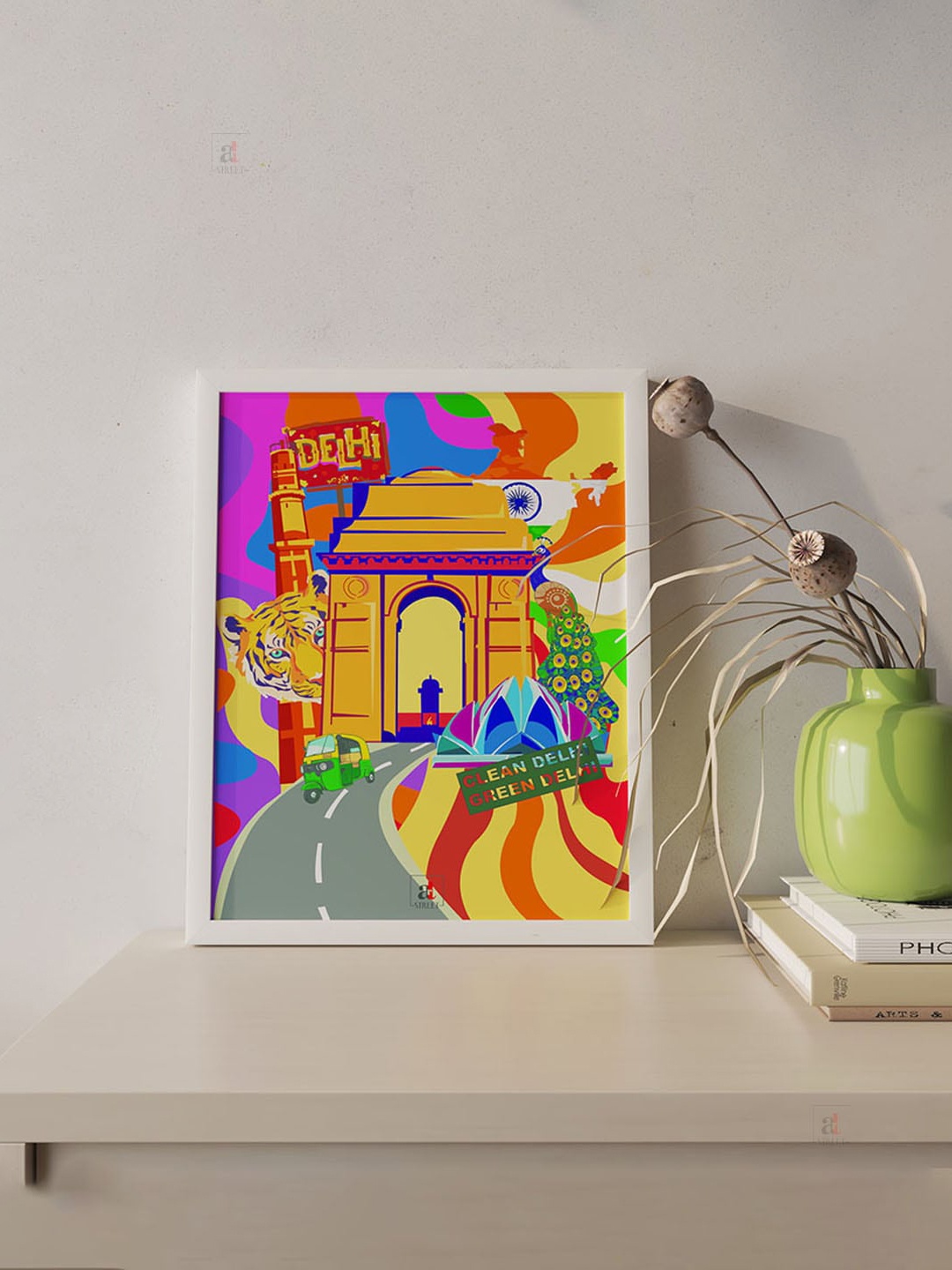 

Art Street Pop Art Pink & Yellow Delhi City Framed Wall Art Painting