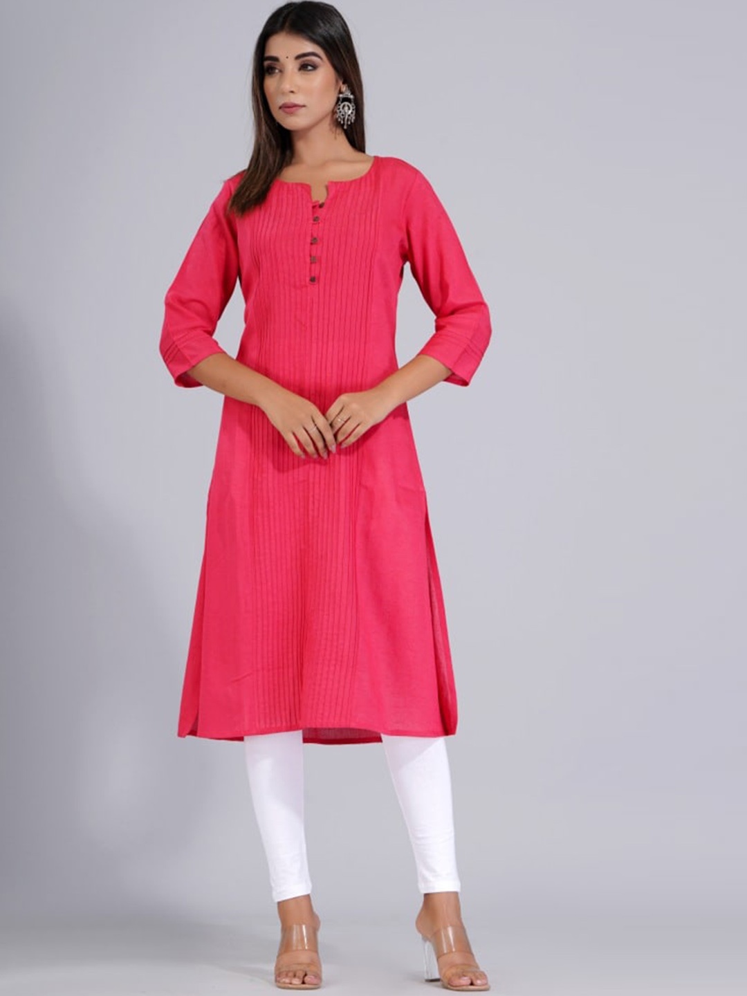 

HERE&NOW Pink Striped Self Design Straight Kurta