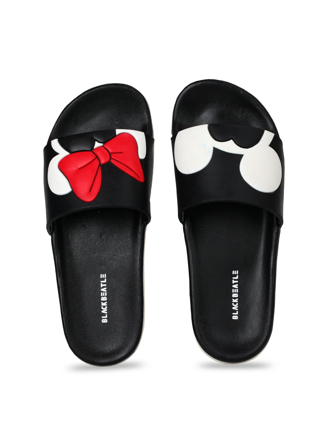 

JUMPLITE Women Micky Minnie Printed Sliders, Black