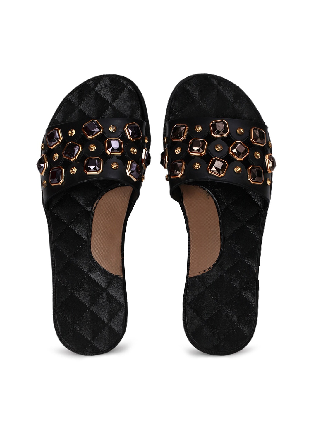 

JUMPLITE Women Embellished Open Toe Flats, Black