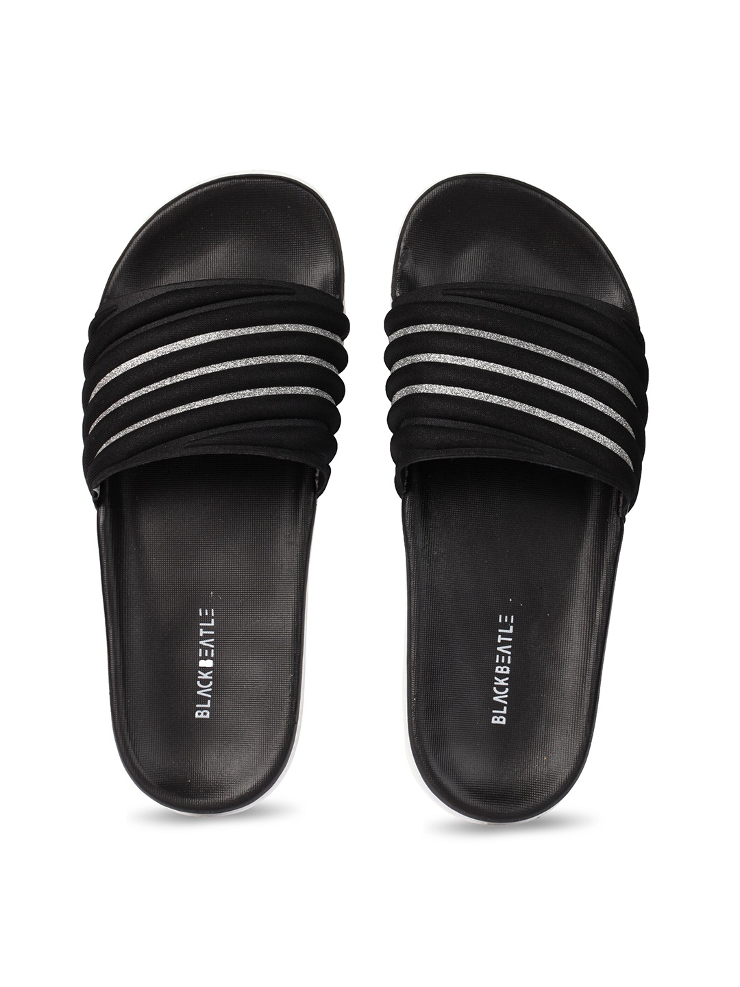 

JUMPLITE Women Striped Sliders, Black